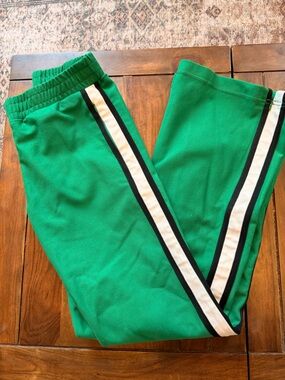 Maeve Green Track Pants with White and Black Side Stripes